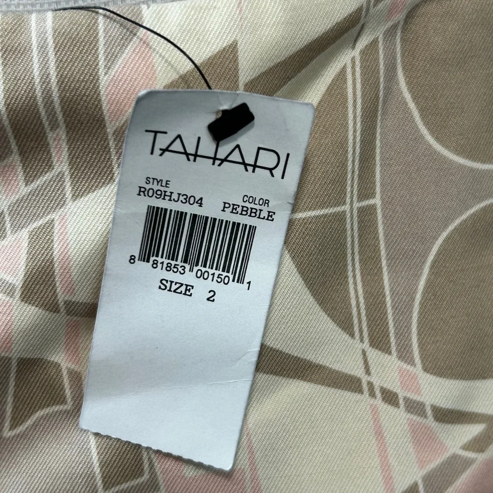 Tahari Skirt Size 2 Pebble Beige Pink Abstract Print‎ Silk Wool Blend
